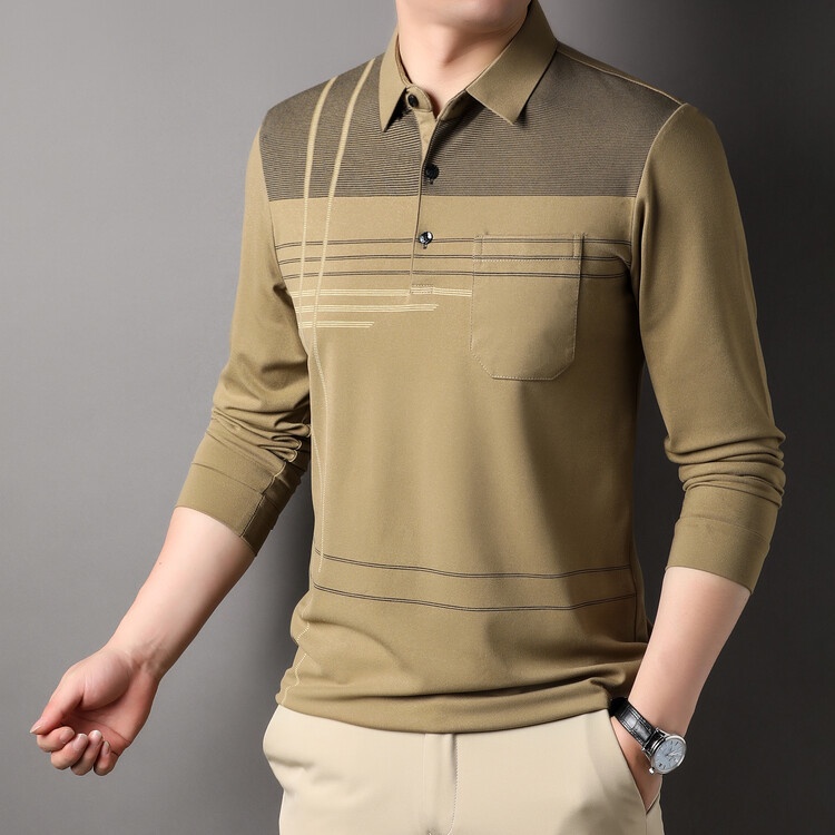 Áo Thun polo Mỏng Tay Dài Dáng Rộng Màu Trơn In Họa Tiết Kẻ Sọc Có Túi Trang Trí Dành Cho Bạn Nam