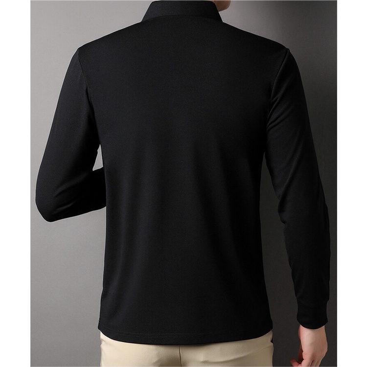 Áo Thun polo Mỏng Tay Dài Dáng Rộng Màu Trơn In Họa Tiết Kẻ Sọc Có Túi Trang Trí Dành Cho Bạn Nam