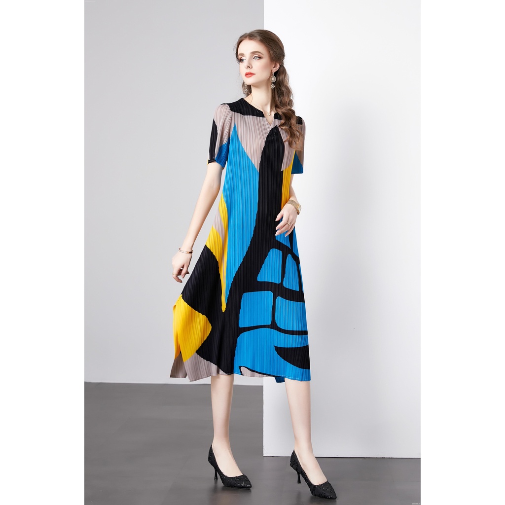 Đầm Chui Đầu Dáng Rộng Tay Ngắn In Hình Cáo Đuôi Xếp Ly Thời Trang Xuân Thu 2023-08 - 27 2023