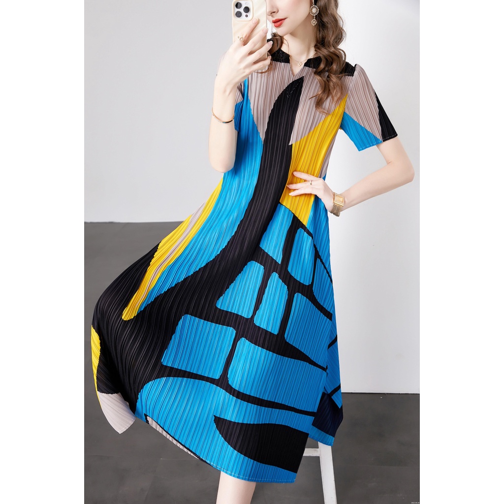 Đầm Chui Đầu Dáng Rộng Tay Ngắn In Hình Cáo Đuôi Xếp Ly Thời Trang Xuân Thu 2023-08 - 27 2023