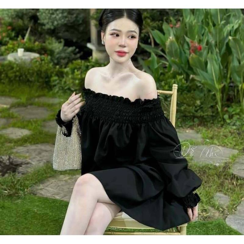 Áo trễ vai chun vai dáng dấu quần bánh bèo