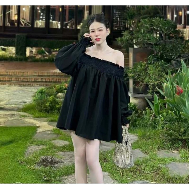 Áo trễ vai chun vai dáng dấu quần bánh bèo