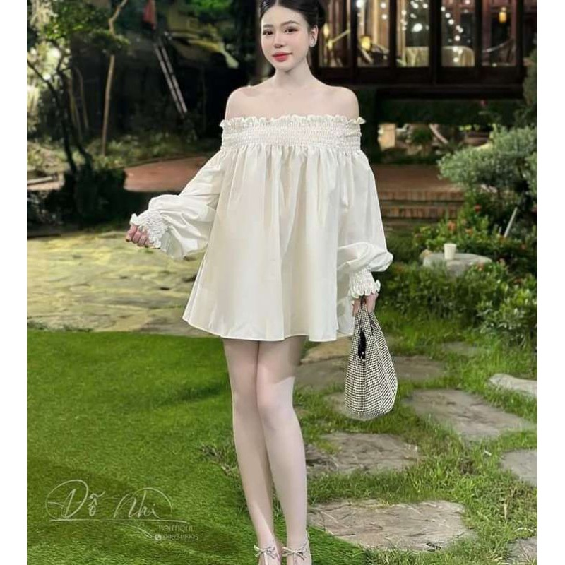 Áo trễ vai chun vai dáng dấu quần bánh bèo