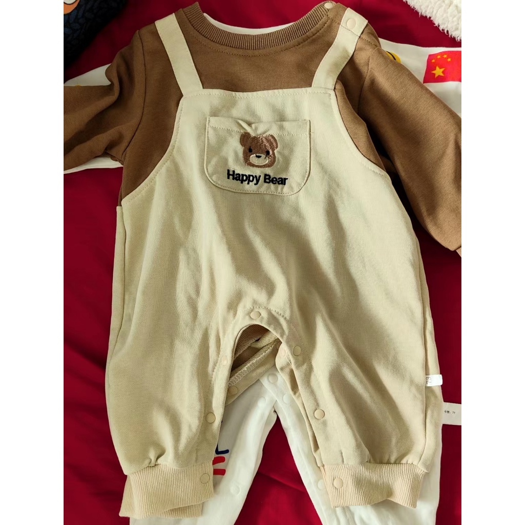 Bộ Áo Liền Quần Tay Dài Thêu Hình Gấu Dễ Thương Phong Cách Hàn Quốc Thời Trang Xuân Thu Cho Bé