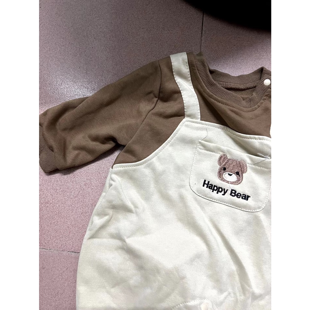 Bộ Áo Liền Quần Tay Dài Thêu Hình Gấu Dễ Thương Phong Cách Hàn Quốc Thời Trang Xuân Thu Cho Bé