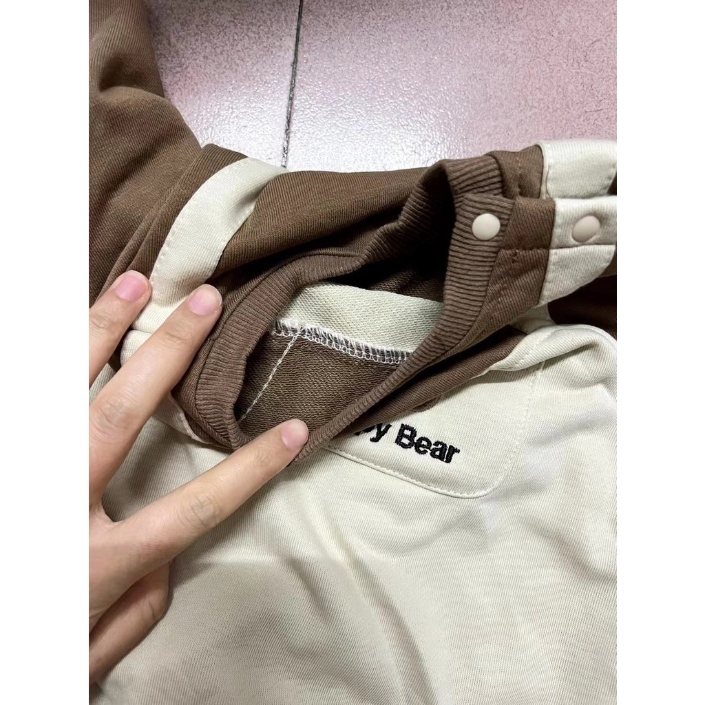 Bộ Áo Liền Quần Tay Dài Thêu Hình Gấu Dễ Thương Phong Cách Hàn Quốc Thời Trang Xuân Thu Cho Bé