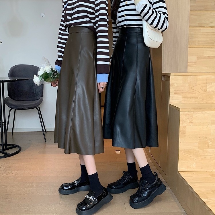 Chân Váy Da pu Dáng Chữ a Lưng Cao Phong Cách Hàn Quốc Thời Trang Thu Đông 2023