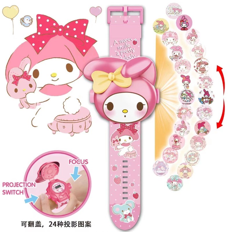 Sanrio Đồng Hồ chiếu Điện Tử Dạng Cuộn 24 Họa Tiết hello kitty kuromi melody cinnamoroll Quà Tặng Sinh Nhật Cho Bé