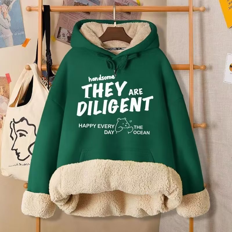 Hanlu Áo Hoodie Lông Cừu Dày In Chữ sherpa Chất Lượng Cao Cho Nam