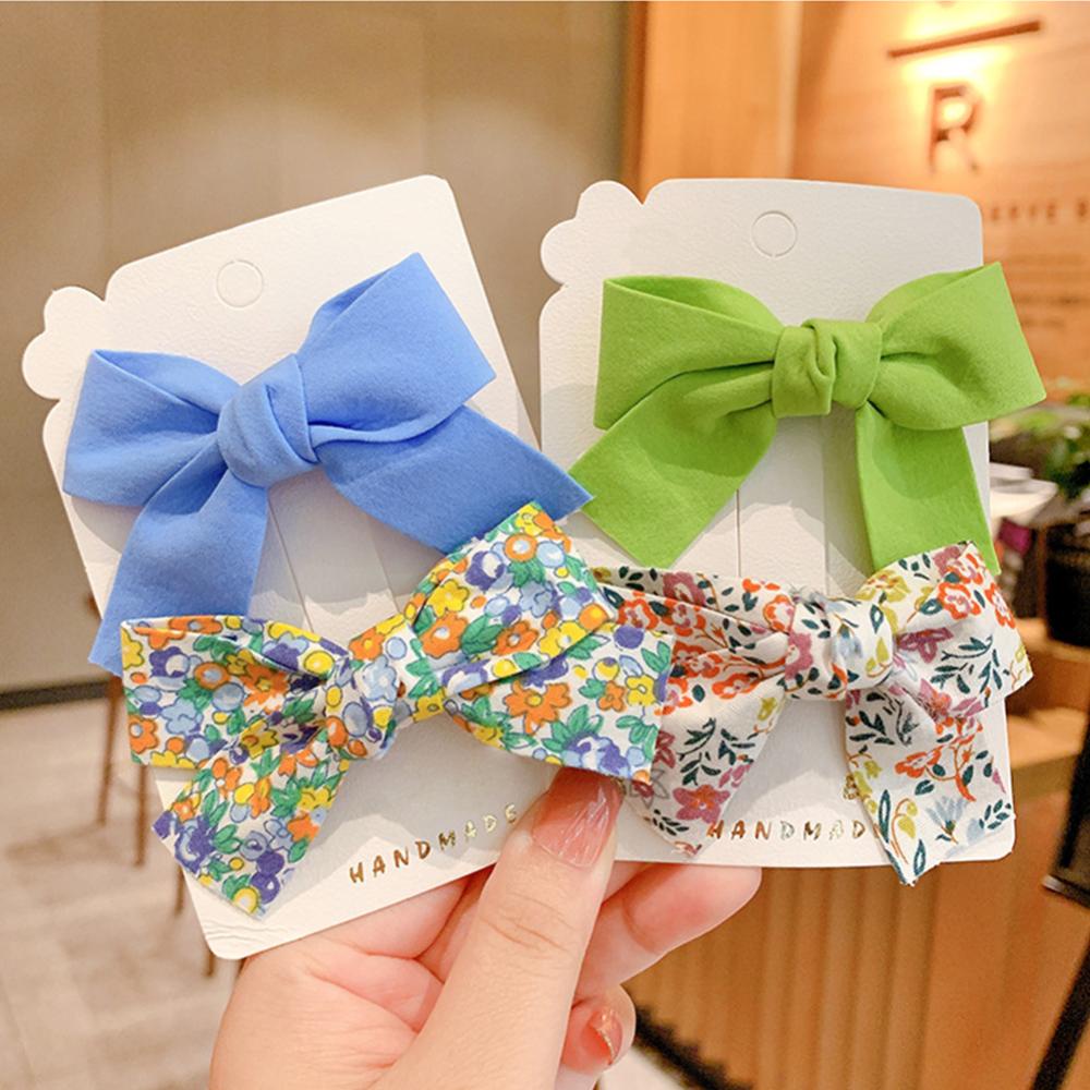 Set 2 Kẹp Tóc Vải Đính Nơ Nhiều Màu Dễ Thương f7r5