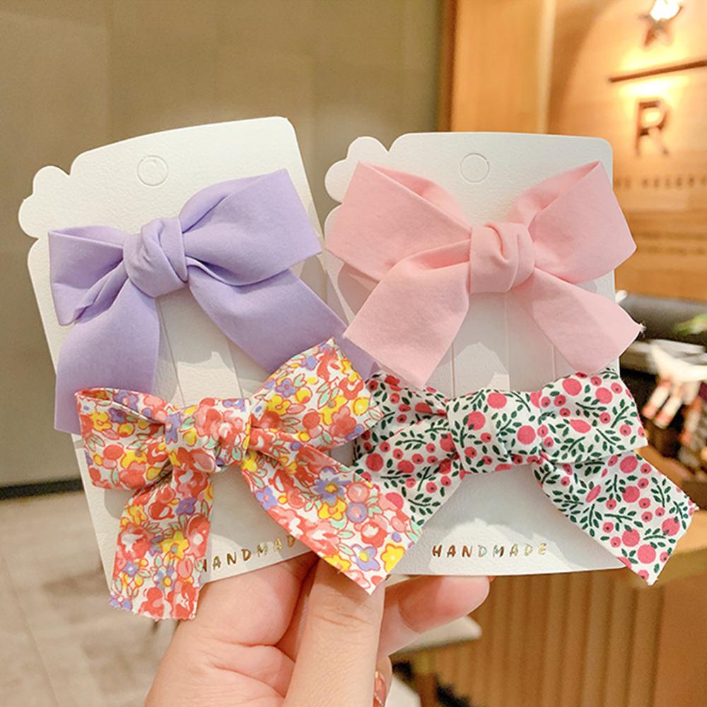 Set 2 Kẹp Tóc Vải Đính Nơ Nhiều Màu Dễ Thương f7r5