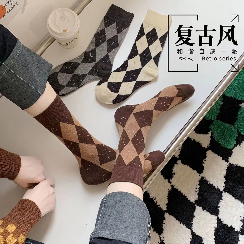 Vớ Cổ Trung In Họa Tiết Kim Cương Phong Cách Nhật Hàn Thời Trang Thu Đông Dễ Phối Đồ Cho Nữ