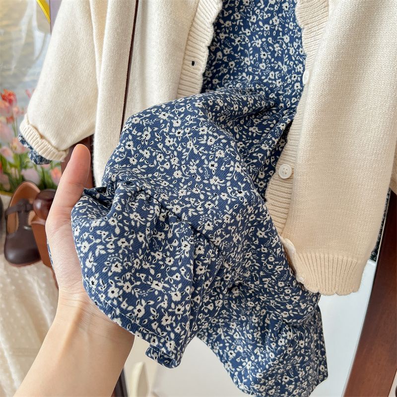 Bộ Áo Khoác cardigan + Chân Váy In Họa Tiết Hoa Phong Cách Phương Tây Thời Trang Xuân Thu Cho Bé Gái