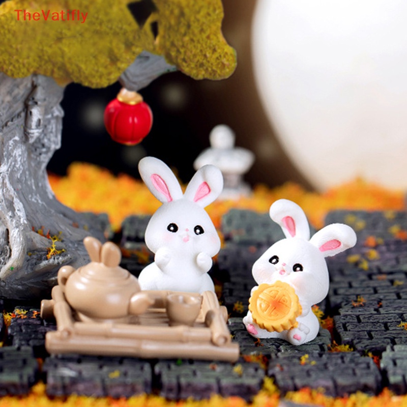 Tượng Thỏ Hoạt Hình mini Bằng Nhựa resin Dễ Thương Trang Trí Tiểu Cảnh / Bánh Trung Thu