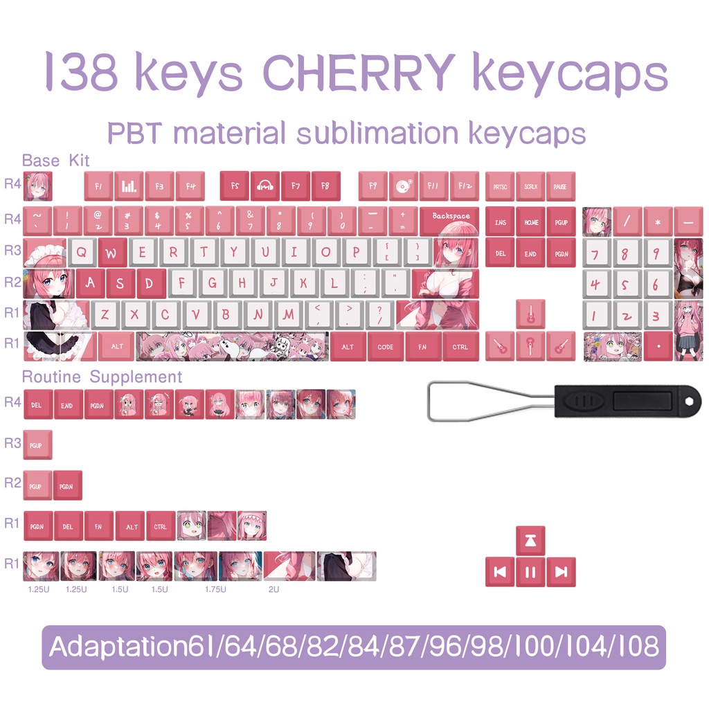 Anime Keycaps Bàn Phím Cơ anime Hai Chiều diy Tùy Chỉnh pbt cherry profile