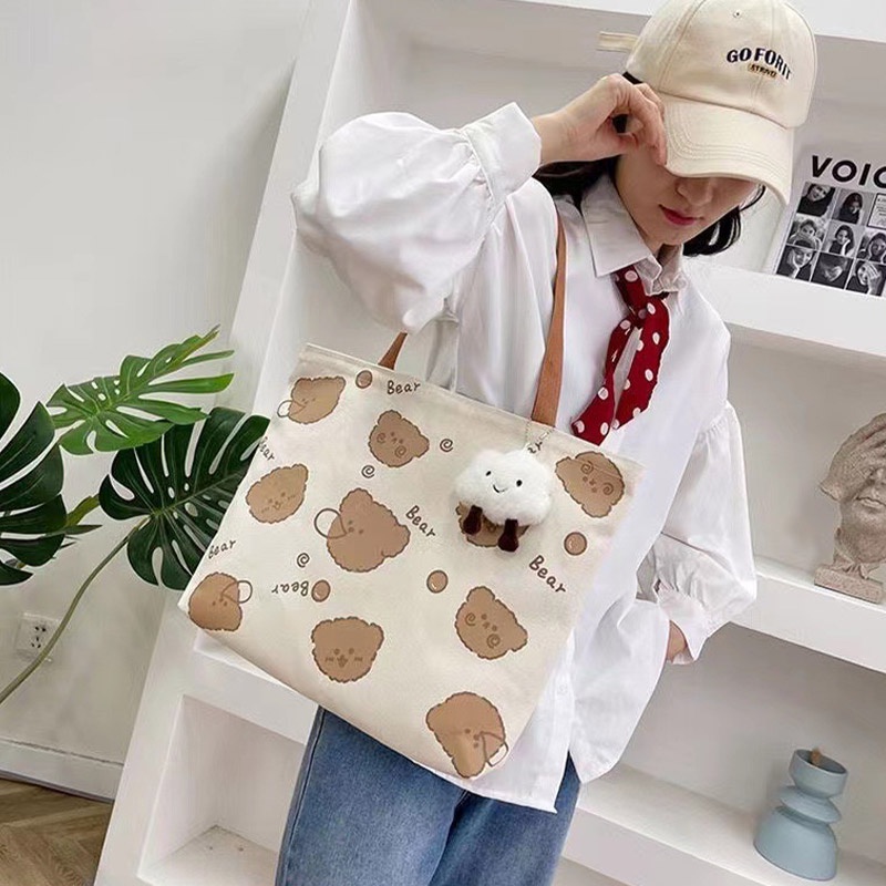 Chic joy Túi Xách tote Đeo Vai Bằng Vải canvas Cầm Tay Sức Chứa Lớn Đa Năng Thời Trang Hàn Quốc Cho Nữ