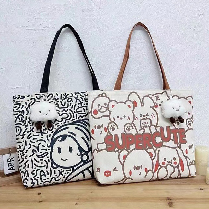 Chic joy Túi Xách tote Đeo Vai Bằng Vải canvas Cầm Tay Sức Chứa Lớn Đa Năng Thời Trang Hàn Quốc Cho Nữ