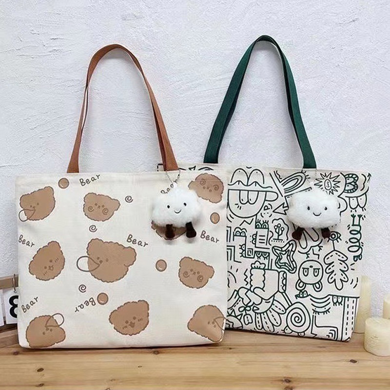 Chic joy Túi Xách tote Đeo Vai Bằng Vải canvas Cầm Tay Sức Chứa Lớn Đa Năng Thời Trang Hàn Quốc Cho Nữ