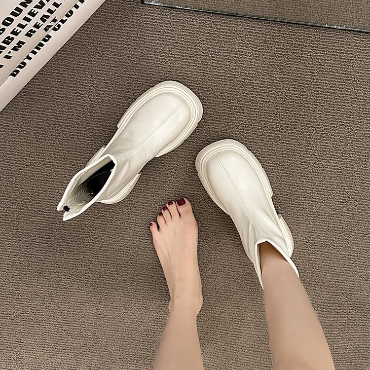 Giày Bốt martin Da pu Mũi Tròn Đế Dày Màu Trơn Phối Khóa Kéo Sau Phong Cách Anh Quốc Thời Trang Xuân Thu