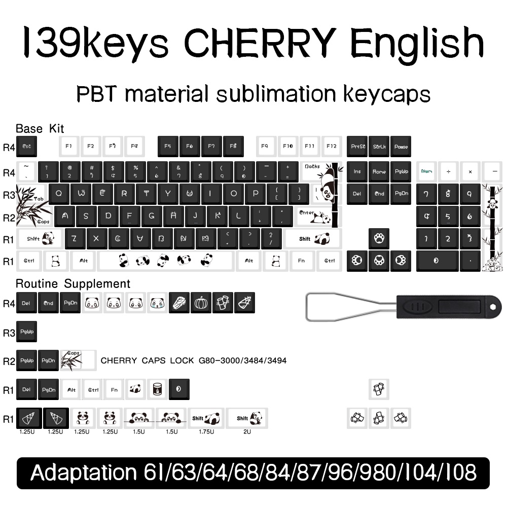 Panda Keycaps Nắp Đậy Phím pbt Màu Trắng Đen Cho Bàn Phím Cơ 60% 61 64 68 71 75 81