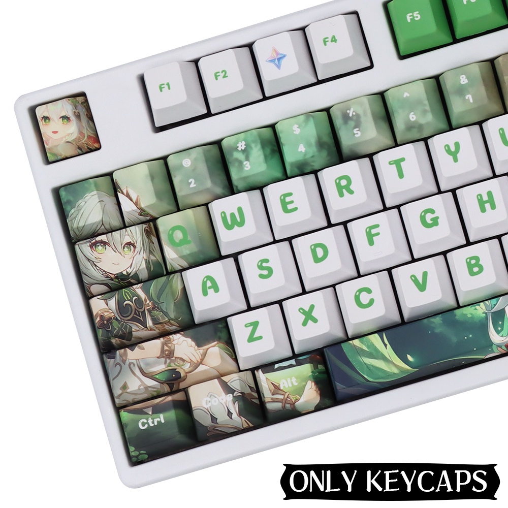 Genshin Impact Nahida Keycap PBT Bao Gồm 136 Nút Bàn Phím Cơ Màu Xanh Lá / Trắng