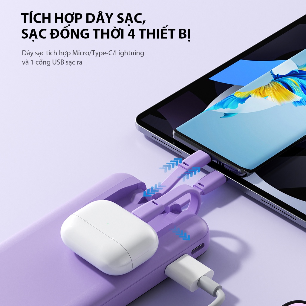 Pin Sạc Dự Phòng ROBOT RP-101L 10.000mAh Tích Hợp Dây Sạc - Chính Hãng