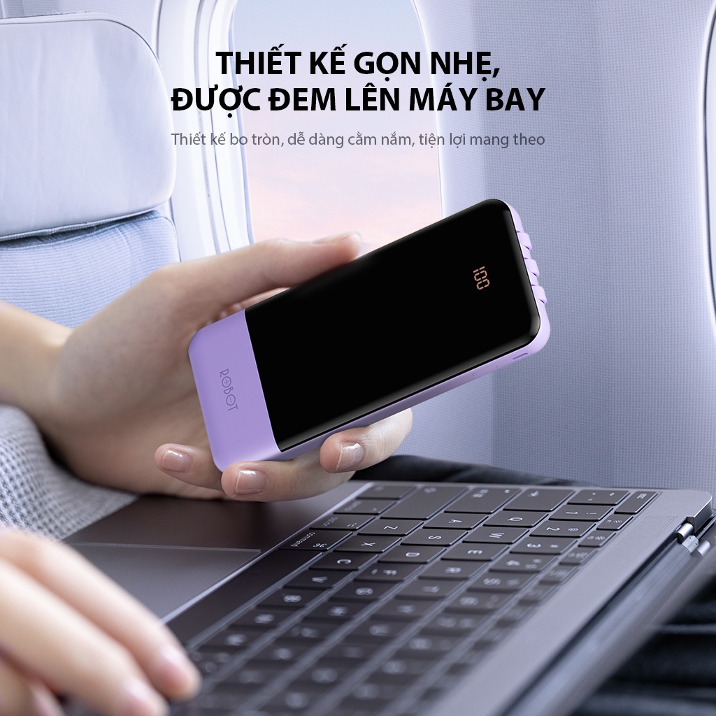 Pin Sạc Dự Phòng ROBOT RP-101L 10.000mAh Tích Hợp Dây Sạc - Chính Hãng