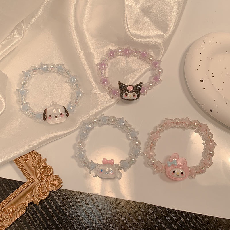 Sanrio Vòng Đeo Tay Hoạt Hình Co Giãn Bằng Nhựa resin Sáng Tạo Phong Cách Hàn Quốc Dành Cho Bạn Gái