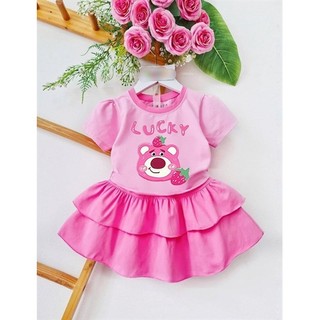 Bộ gấu dâu-váy bèo hồng zunkids