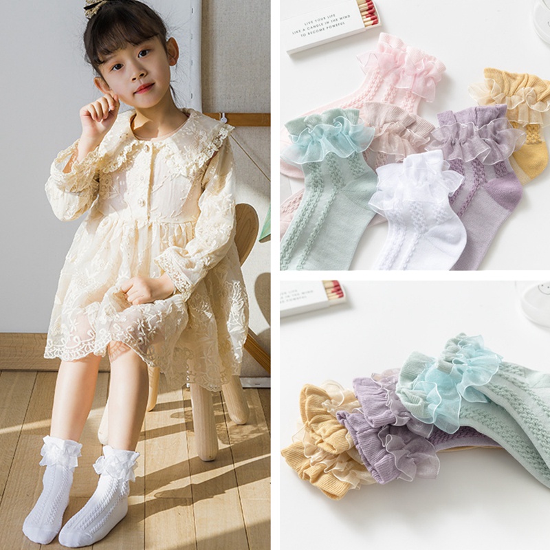 Thời Trang Đôi Vớ cotton Phối Ren Thoáng Khí Cho Bé Gái