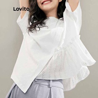 Lovito Áo thun ngắn tay cổ tròn trơn đơn giản cho nữ LNA14001 (Trắng)