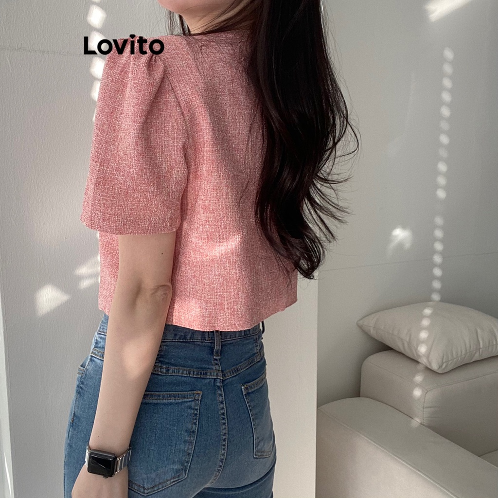 Áo blazer Lovito phối nút màu trơn thường ngày cho nữ LNE16081
