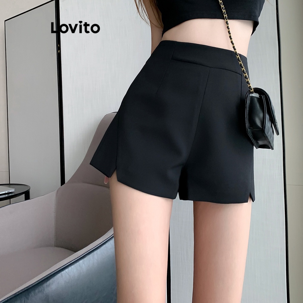 Quần short Lovito Y2K xẻ tà trước màu trơn thường ngày cho nữ LNA16029