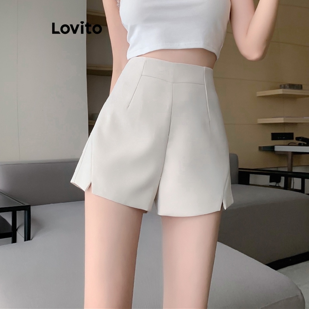 Quần short Lovito Y2K xẻ tà trước màu trơn thường ngày cho nữ LNA16029
