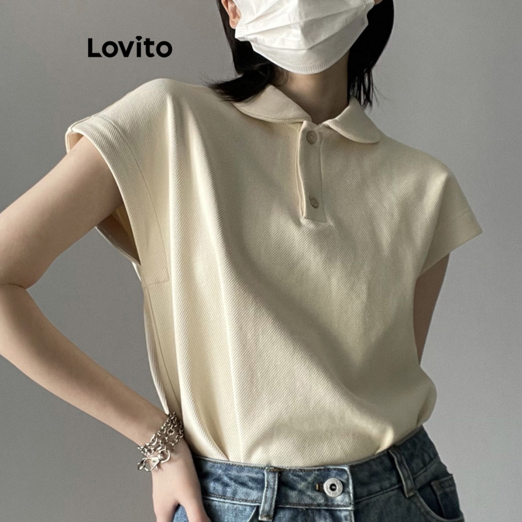 Lovito Áo thun trơn cơ bản giản dị cho nữ LNE16186 (Quả mơ)