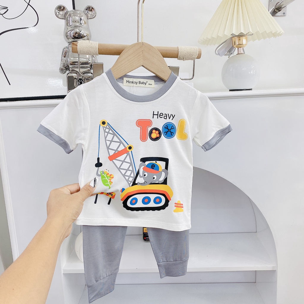 Bộ Tay Cộc Minkey Baby Chất Thun Lạnh In Họa Tiết Hoạt Hình Dể Thương  Trai -Bé Gái