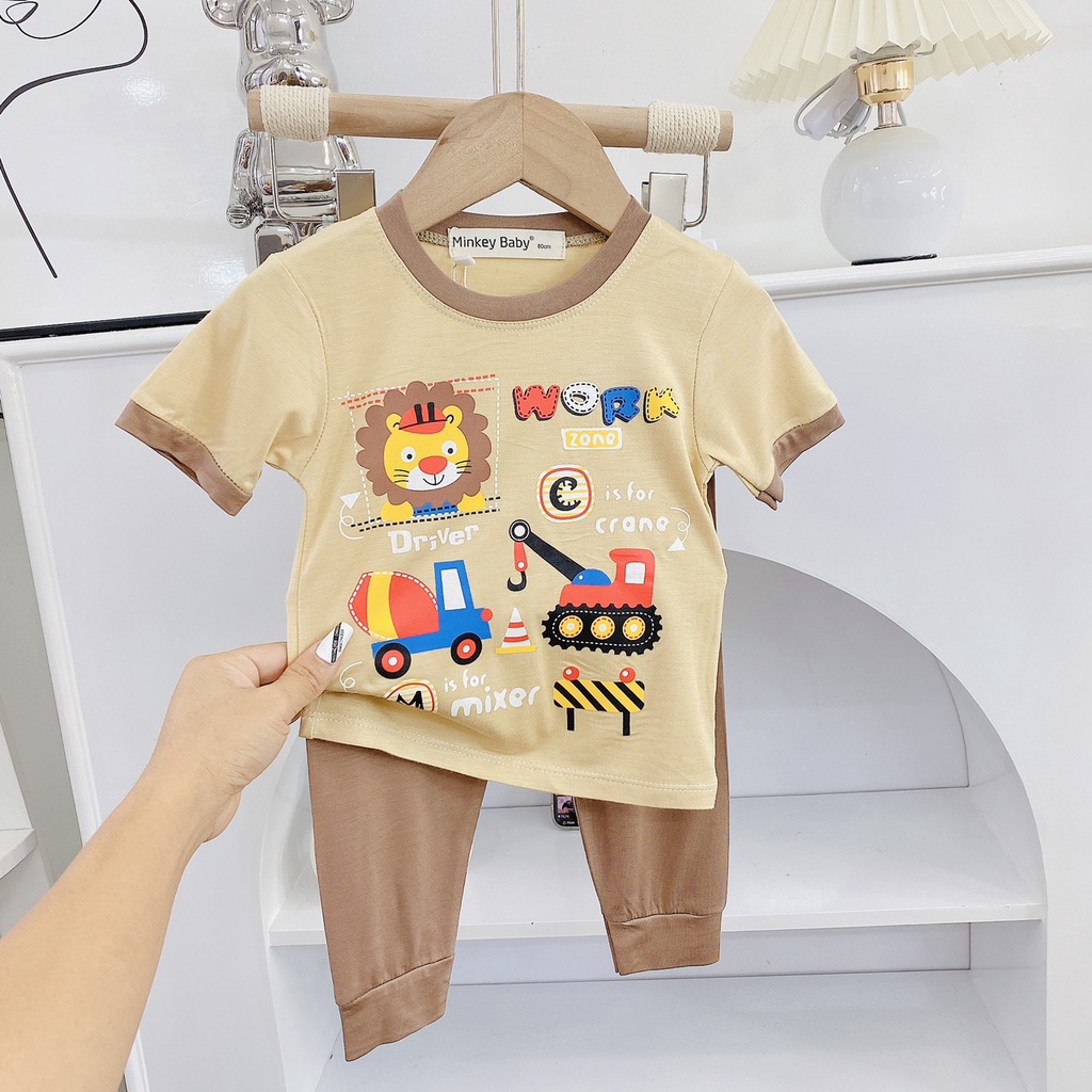 Bộ Tay Cộc Minkey Baby Chất Thun Lạnh In Họa Tiết Hoạt Hình Dể Thương  Trai -Bé Gái