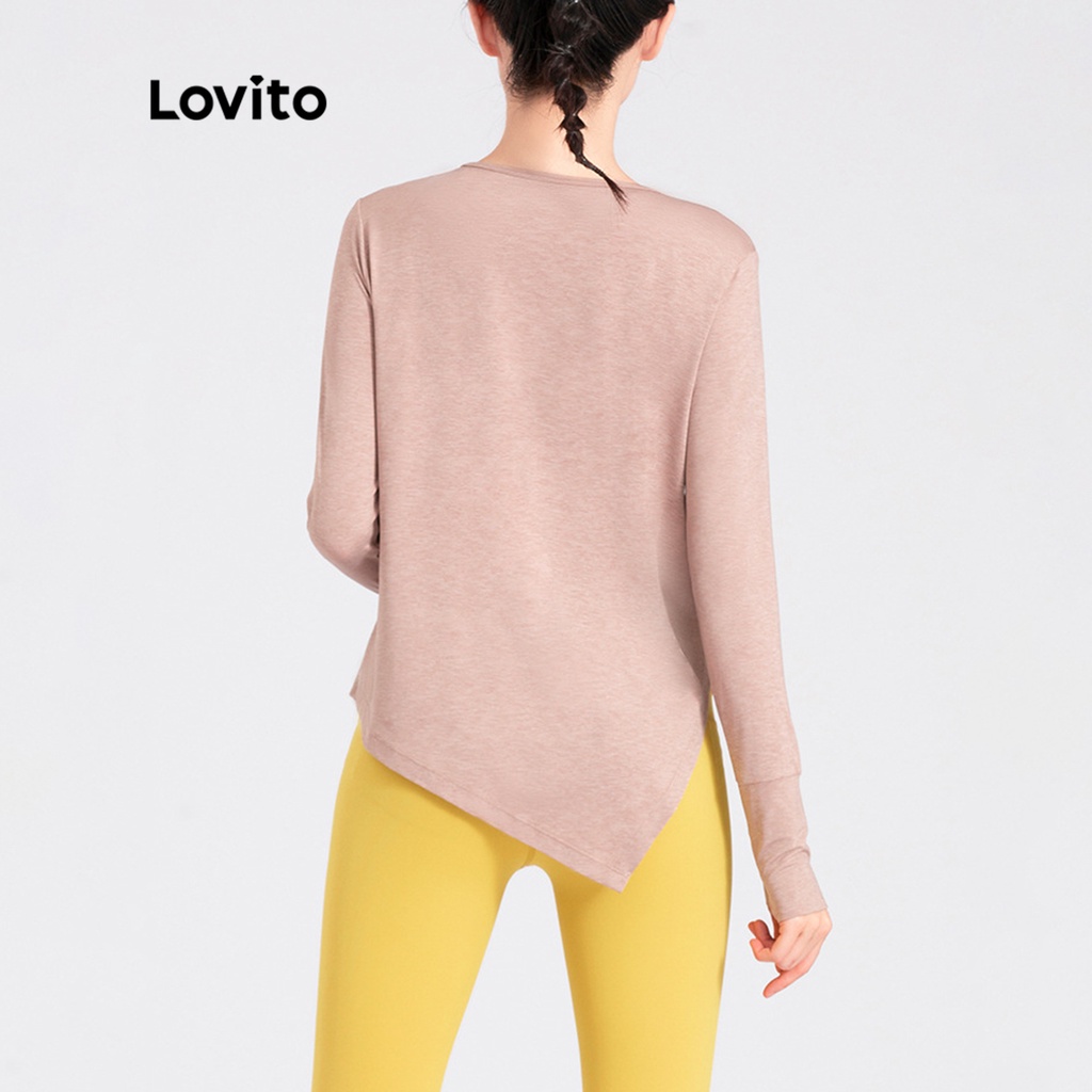 Áo thun Lovito xẻ tà màu trơn thể thao cho nữ LNA13054