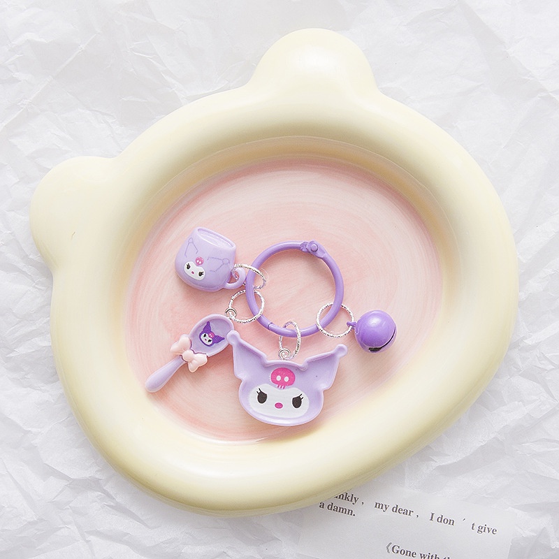 Hoạt Hình set Móc Khóa Kiêm Giá Đỡ Điện Thoại Ba Món Hình Chú Chó cinnamon Dễ Thương