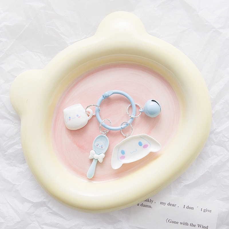 Hoạt Hình set Móc Khóa Kiêm Giá Đỡ Điện Thoại Ba Món Hình Chú Chó cinnamon Dễ Thương