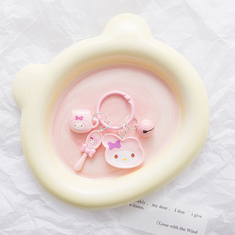 Hoạt Hình set Móc Khóa Kiêm Giá Đỡ Điện Thoại Ba Món Hình Chú Chó cinnamon Dễ Thương