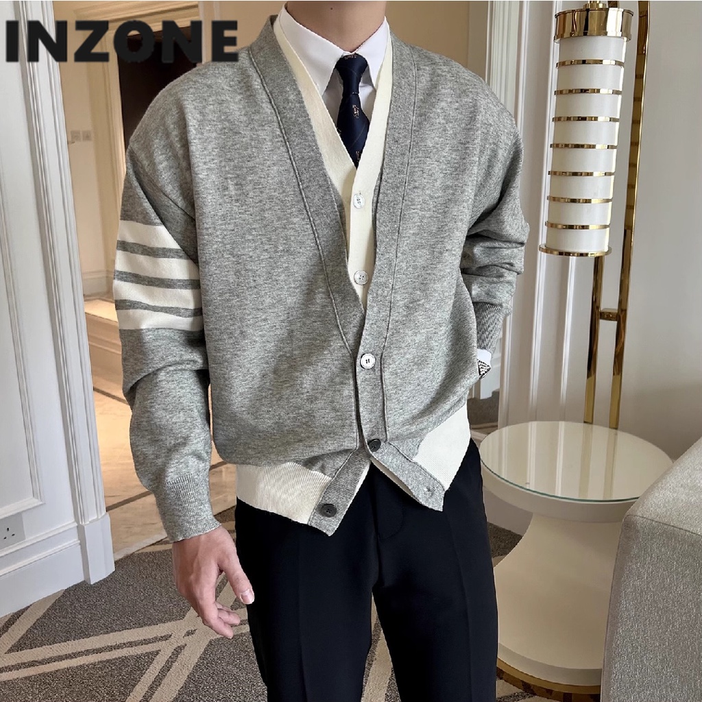Áo Khoác cardigan Dệt Kim Tay Dài Cổ Chữ v Thời Trang Thu Đông Cho Nam Giới