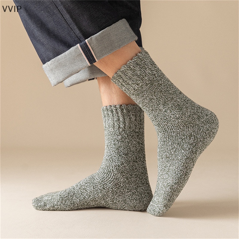 Vvn Vớ Len Siêu Dày Màu Trơn Kẻ Sọc Chống Lạnh Giữ Ấm Mùa Đông Cho Nam qdd