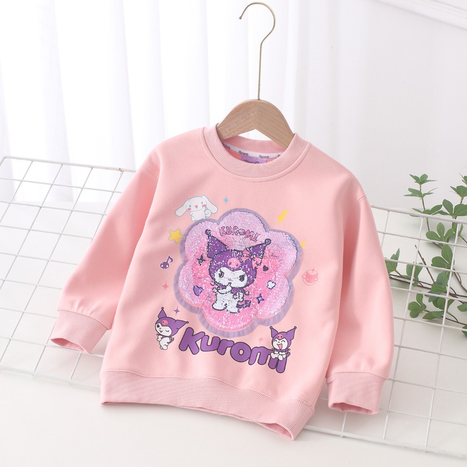 Áo hoodie Cổ Tròn Tay Dài In Hình Thỏ Hoạt Hình Đính Kim Sa Thay Đổi Màu Thời Trang Mùa Thu 2023 Cho Bé Gái