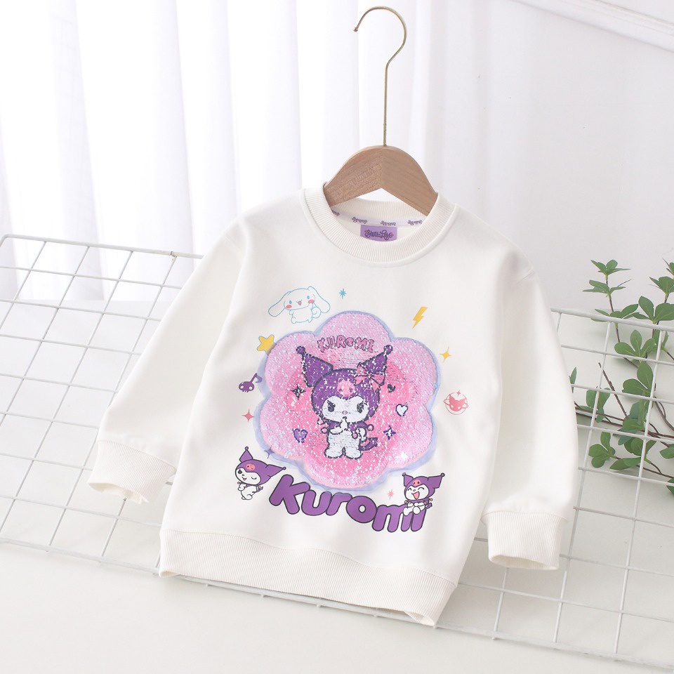 Áo hoodie Cổ Tròn Tay Dài In Hình Thỏ Hoạt Hình Đính Kim Sa Thay Đổi Màu Thời Trang Mùa Thu 2023 Cho Bé Gái