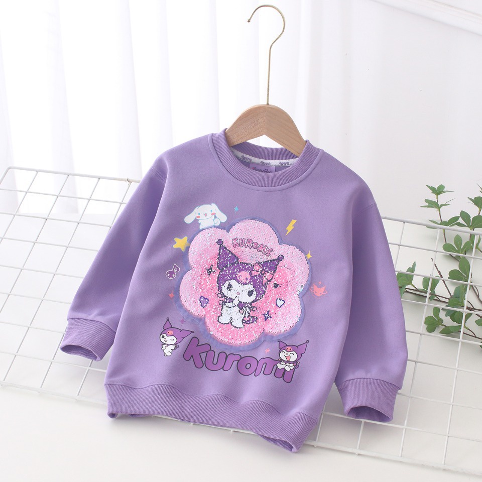 Áo hoodie Cổ Tròn Tay Dài In Hình Thỏ Hoạt Hình Đính Kim Sa Thay Đổi Màu Thời Trang Mùa Thu 2023 Cho Bé Gái