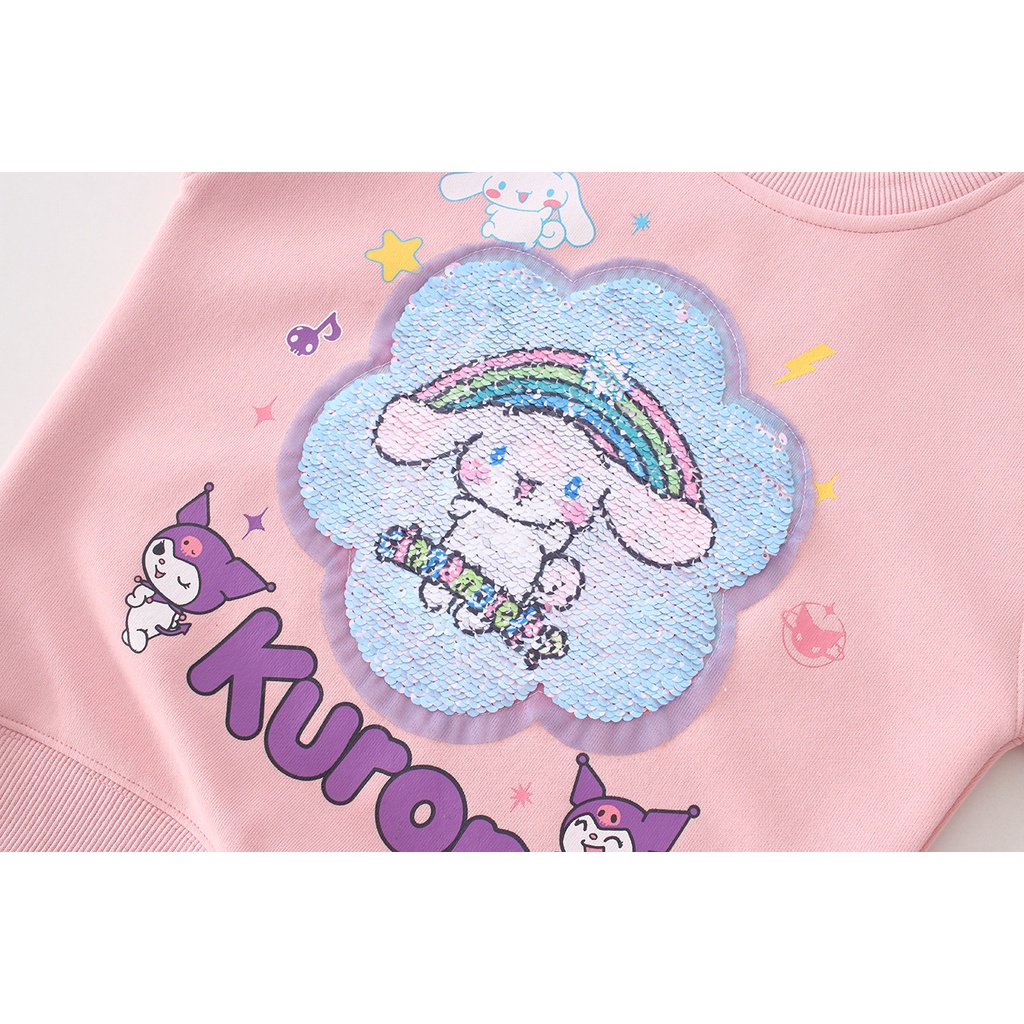 Áo hoodie Cổ Tròn Tay Dài In Hình Thỏ Hoạt Hình Đính Kim Sa Thay Đổi Màu Thời Trang Mùa Thu 2023 Cho Bé Gái