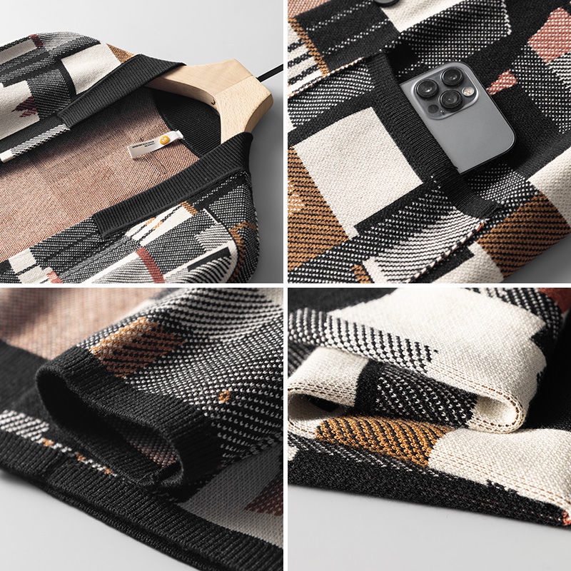 Áo Khoác Dáng Rộng In Họa Tiết Hình Học Phong Cách Đường Phố Thời Trang Xuân Thu Mới Cho Nam