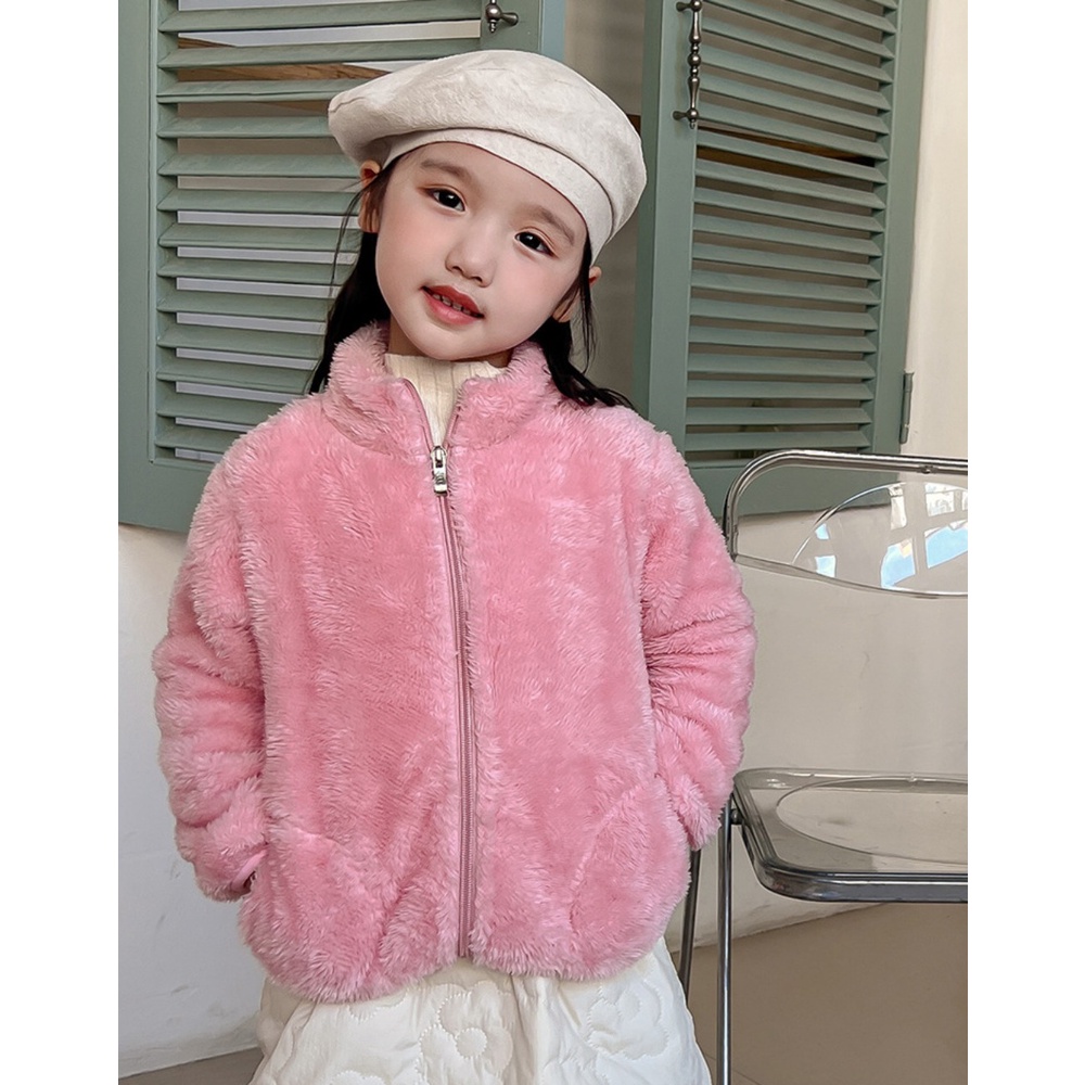 Áo Khoác Tay Dài Đệm Nhung Màu Trơn Giữ Ấm Thời Trang Xuân Thu Cho Bé Trai Và Gái