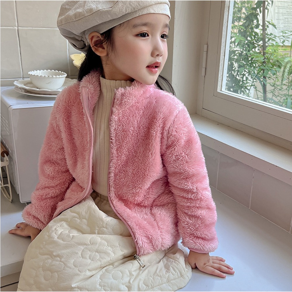 Áo Khoác Tay Dài Đệm Nhung Màu Trơn Giữ Ấm Thời Trang Xuân Thu Cho Bé Trai Và Gái